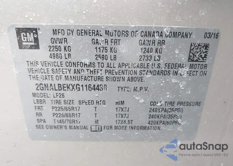 2016 Chevrolet Equinox Ls из США, поврежденный, VIN 2GNALBEKXG1164430